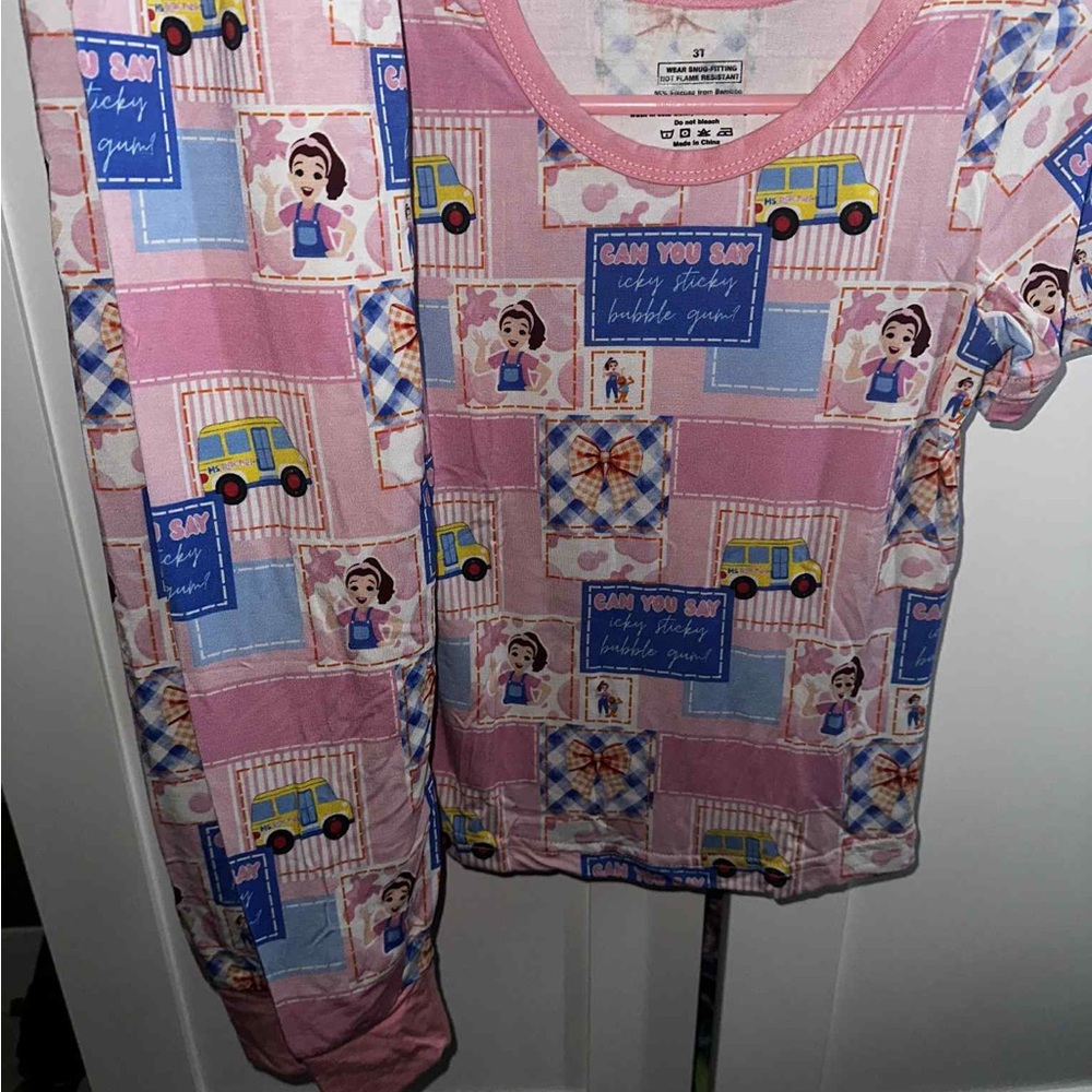 BAMBOO Pink Kids Pajama Set with Fun Print
